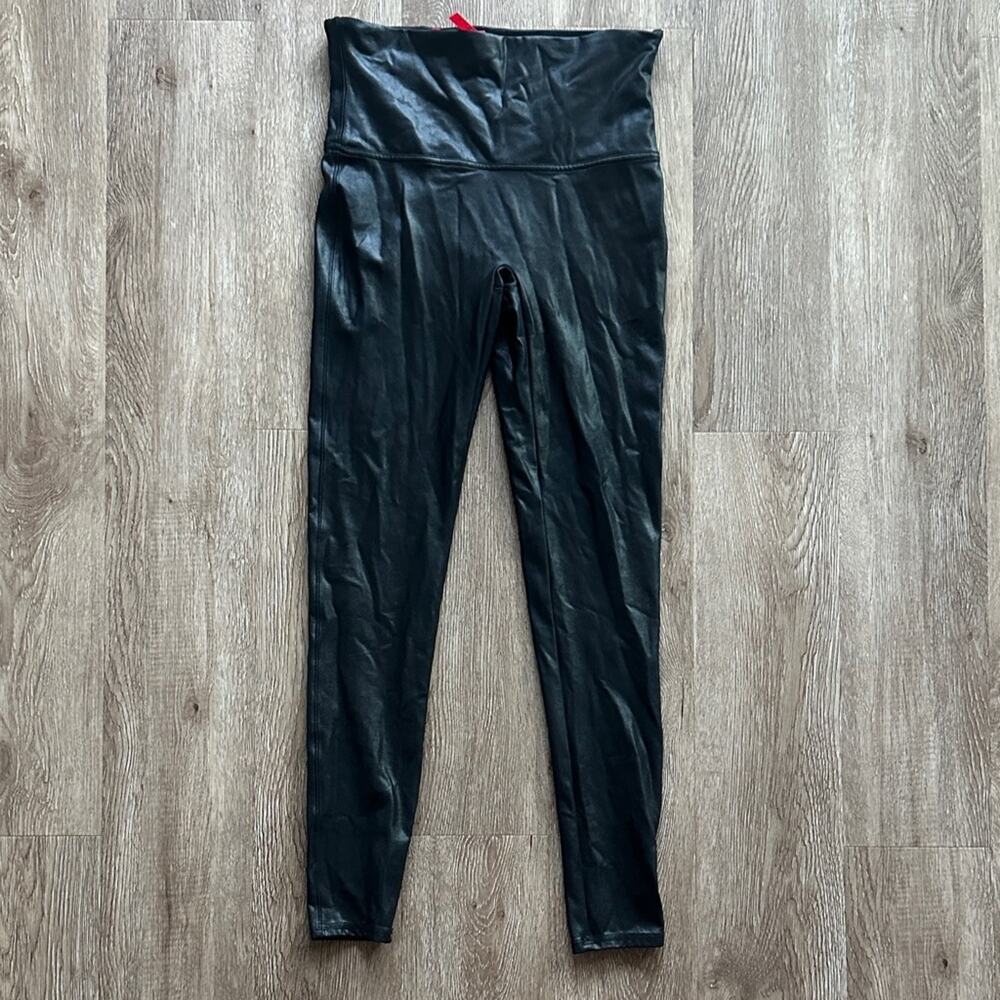 SPANX Faux Leather Black High-Waisted Leggings‎ Large Shaping